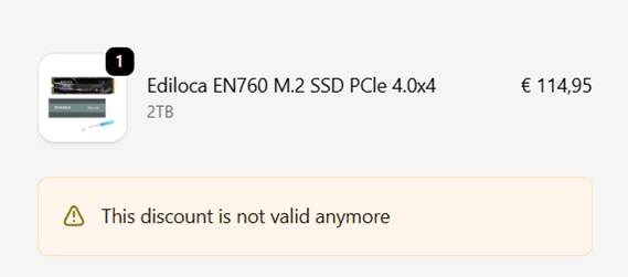 Ediloca Warenkorb und ungültiger Rabatt