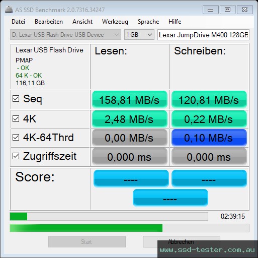 AS SSD TEST: Lexar JumpDrive M400 128GB