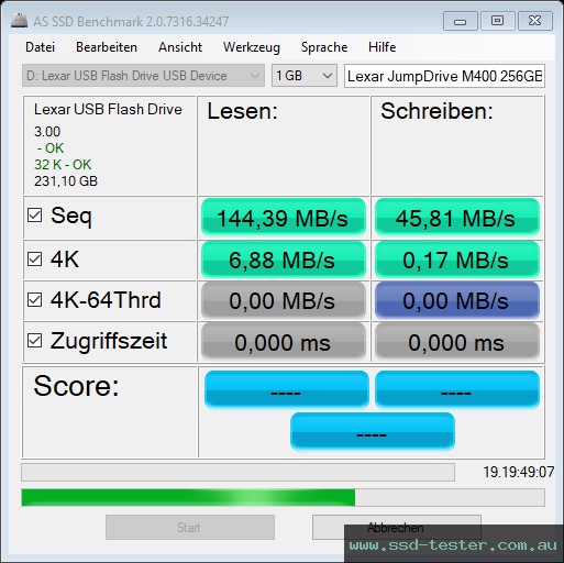 AS SSD TEST: Lexar JumpDrive M400 256GB