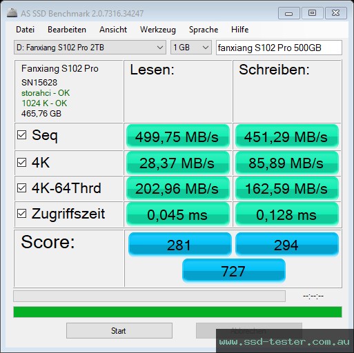 AS SSD TEST: fanxiang S102 Pro 500GB