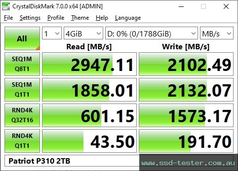 CrystalDiskMark Benchmark TEST: Patriot P310 2TB