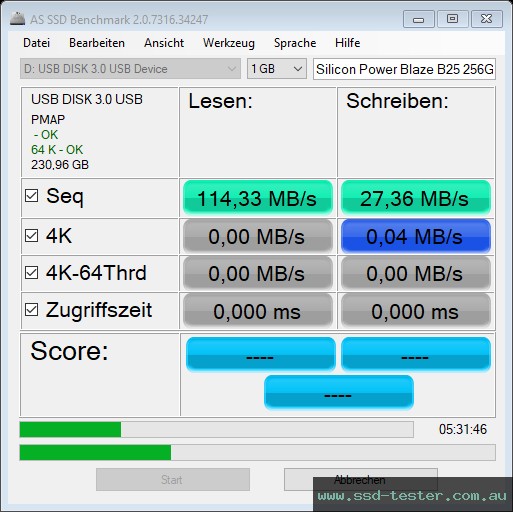 AS SSD TEST: Silicon Power Blaze B25 256GB