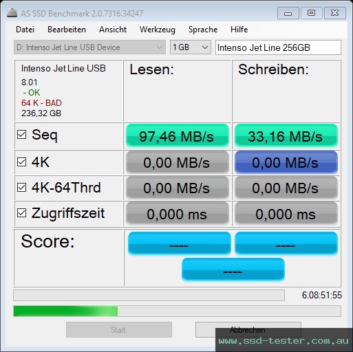 AS SSD TEST: Intenso Jet Line 256GB