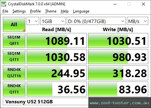 CrystalDiskMark Benchmark TEST: Vansuny U52 512GB