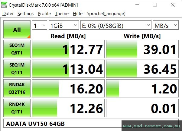 CrystalDiskMark Benchmark TEST: ADATA UV150 64GB