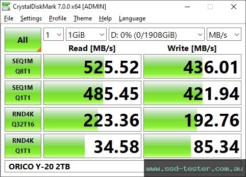 CrystalDiskMark Benchmark TEST: ORICO Y-20 2TB