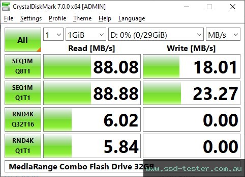 CrystalDiskMark Benchmark TEST: MediaRange Combo Flash Drive 32GB