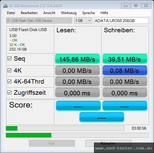 AS SSD TEST: ADATA UR350 256GB