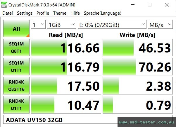 CrystalDiskMark Benchmark TEST: ADATA UV150 32GB