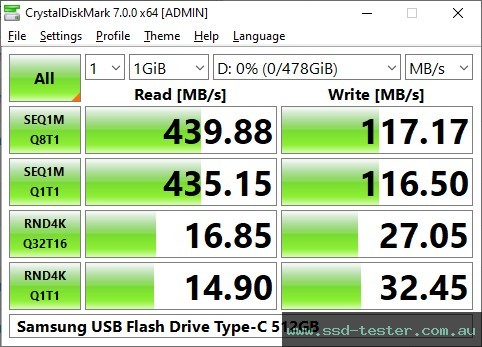 CrystalDiskMark Benchmark TEST: Samsung USB Flash Drive Type-C 512GB