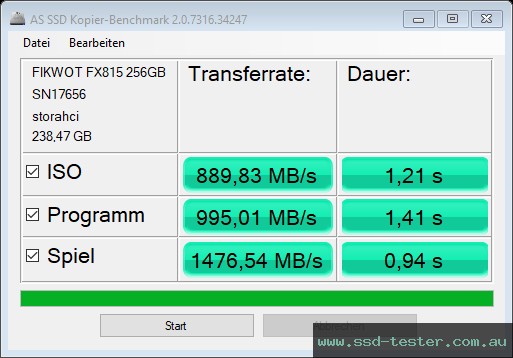 AS SSD TEST: Fikwot FX815 PLUTO 256GB