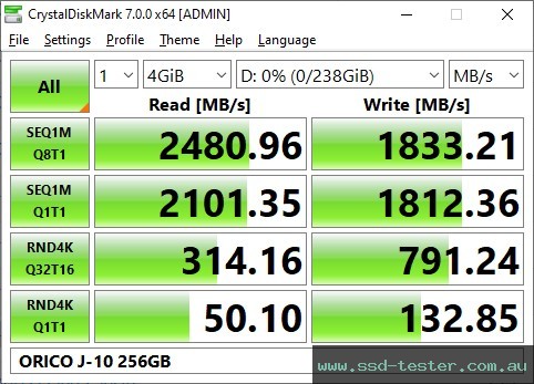 CrystalDiskMark Benchmark TEST: ORICO J-10 256GB