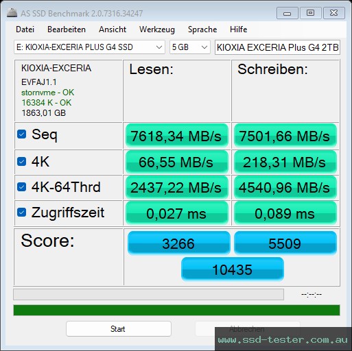 AS SSD TEST: KIOXIA EXCERIA Plus G4 2TB