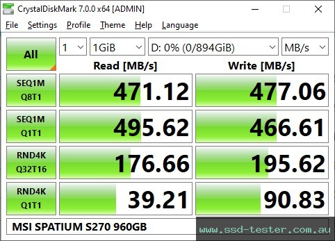 CrystalDiskMark Benchmark TEST: MSI SPATIUM S270 960GB