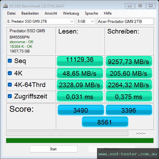 AS SSD TEST: Acer Predator GM9 2TB