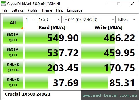 CrystalDiskMark Benchmark TEST: Crucial BX500 240GB