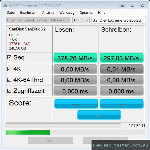 AS SSD TEST: SanDisk Extreme Go (neue Version) 256GB