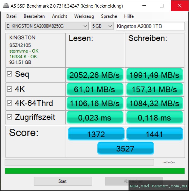 AS SSD TEST: Kingston A2000 1TB