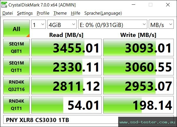 CrystalDiskMark Benchmark TEST: PNY XLR8 CS3030 1TB