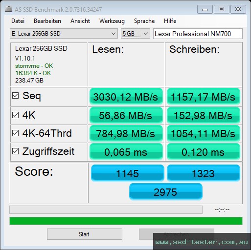 AS SSD TEST: Lexar Professional NM700 256GB