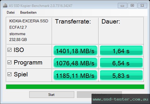 AS SSD TEST: KIOXIA EXCERIA 250GB