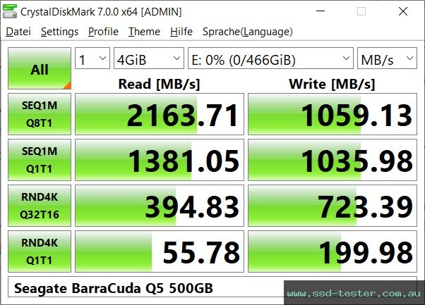 CrystalDiskMark Benchmark TEST: Seagate BarraCuda Q5 500GB