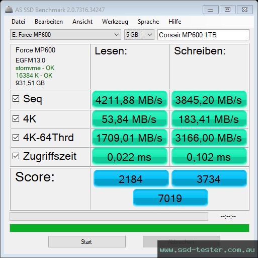 AS SSD TEST: Corsair MP600 1TB