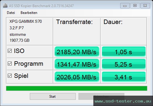 AS SSD TEST: ADATA XPG Gammix S70 Blade 2TB