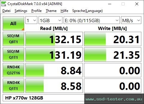 CrystalDiskMark Benchmark TEST: HP x770w 128GB