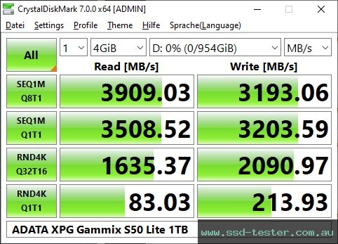 CrystalDiskMark Benchmark TEST: ADATA XPG Gammix S50 Lite 1TB