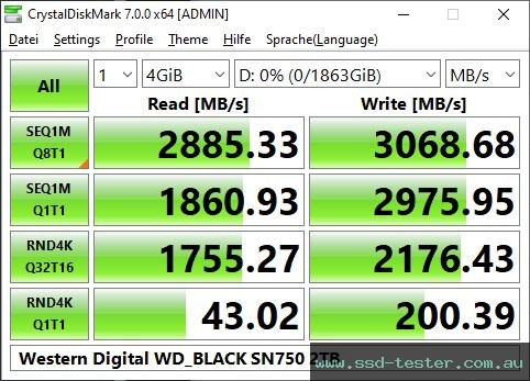 CrystalDiskMark Benchmark TEST: Western Digital WD_BLACK SN750 2TB