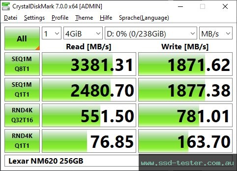 CrystalDiskMark Benchmark TEST: Lexar NM620 256GB