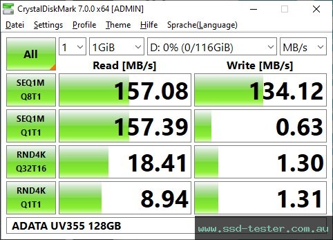 CrystalDiskMark Benchmark TEST: ADATA UV355 128GB