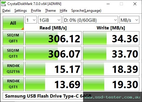 CrystalDiskMark Benchmark TEST: Samsung USB Flash Drive Type-C 64GB