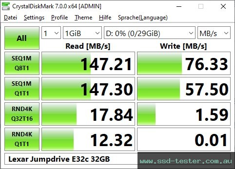 CrystalDiskMark Benchmark TEST: Lexar Jumpdrive E32c 32GB