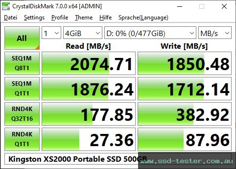 CrystalDiskMark Benchmark TEST: Kingston XS2000 Portable SSD 500GB