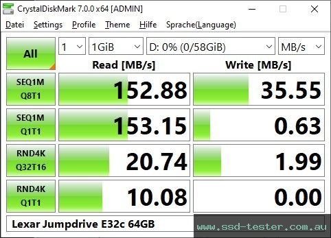 CrystalDiskMark Benchmark TEST: Lexar Jumpdrive E32c 64GB