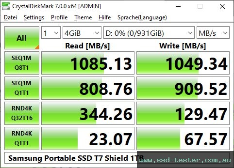 CrystalDiskMark Benchmark TEST: Samsung Portable SSD T7 Shield 1TB