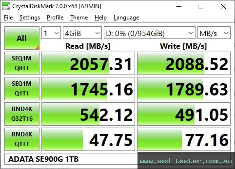 CrystalDiskMark Benchmark TEST: ADATA SE900G 1TB