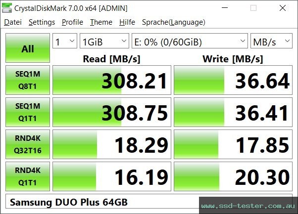 CrystalDiskMark Benchmark TEST: Samsung DUO Plus 64GB