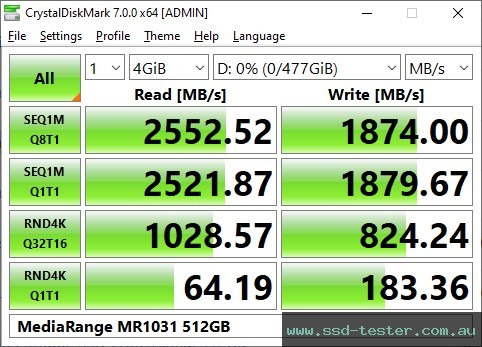 CrystalDiskMark Benchmark TEST: MediaRange MR1031 512GB