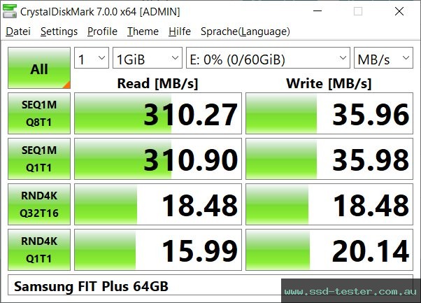 CrystalDiskMark Benchmark TEST: Samsung FIT Plus 64GB