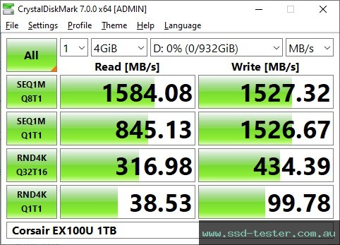 CrystalDiskMark Benchmark TEST: Corsair EX100U 1TB