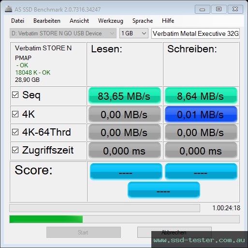 AS SSD TEST: Verbatim Metal Executive 32GB