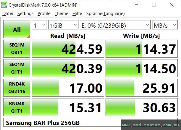 CrystalDiskMark Benchmark TEST: Samsung BAR Plus 256GB