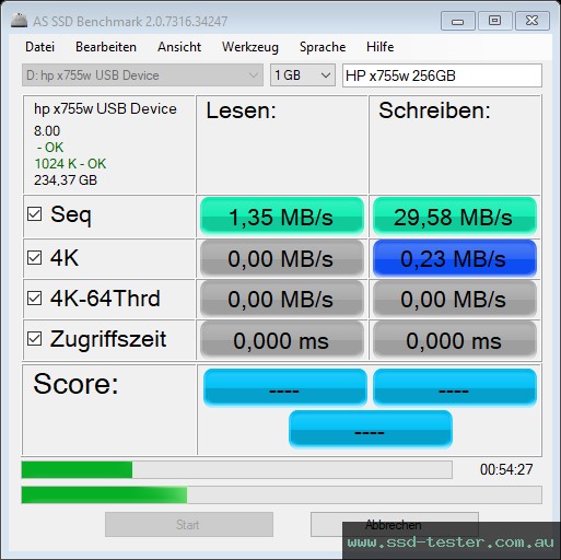 AS SSD TEST: HP x755w 256GB