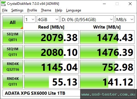 CrystalDiskMark Benchmark TEST: ADATA XPG SX6000 Lite 1TB