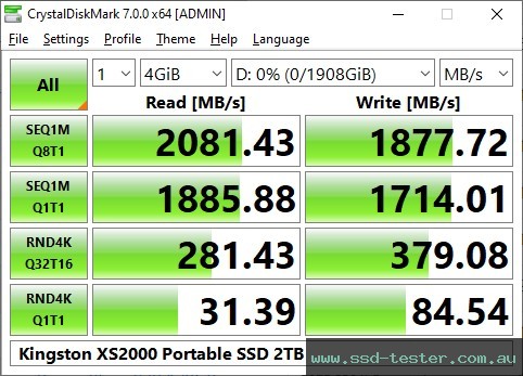 CrystalDiskMark Benchmark TEST: Kingston XS2000 Portable SSD 2TB