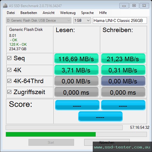 AS SSD TEST: Hama Flash Drive UNI-C Classic 256GB