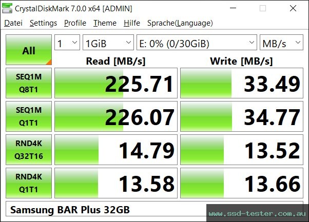 CrystalDiskMark Benchmark TEST: Samsung BAR Plus 32GB